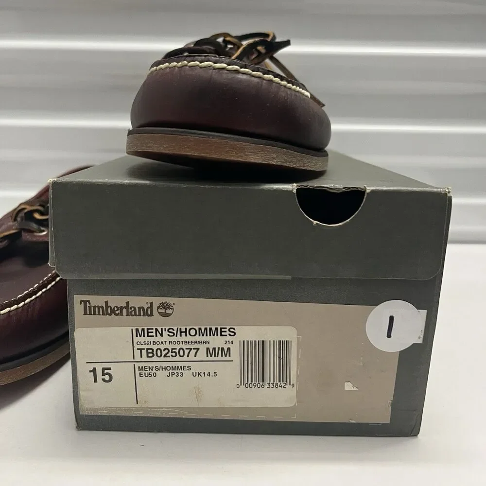 TIMBERLAND MENS CLASSIC 2 EYE ROOT BEER SHOE BROWN FULL GRAIN BOAT SHOE SZ 15 M